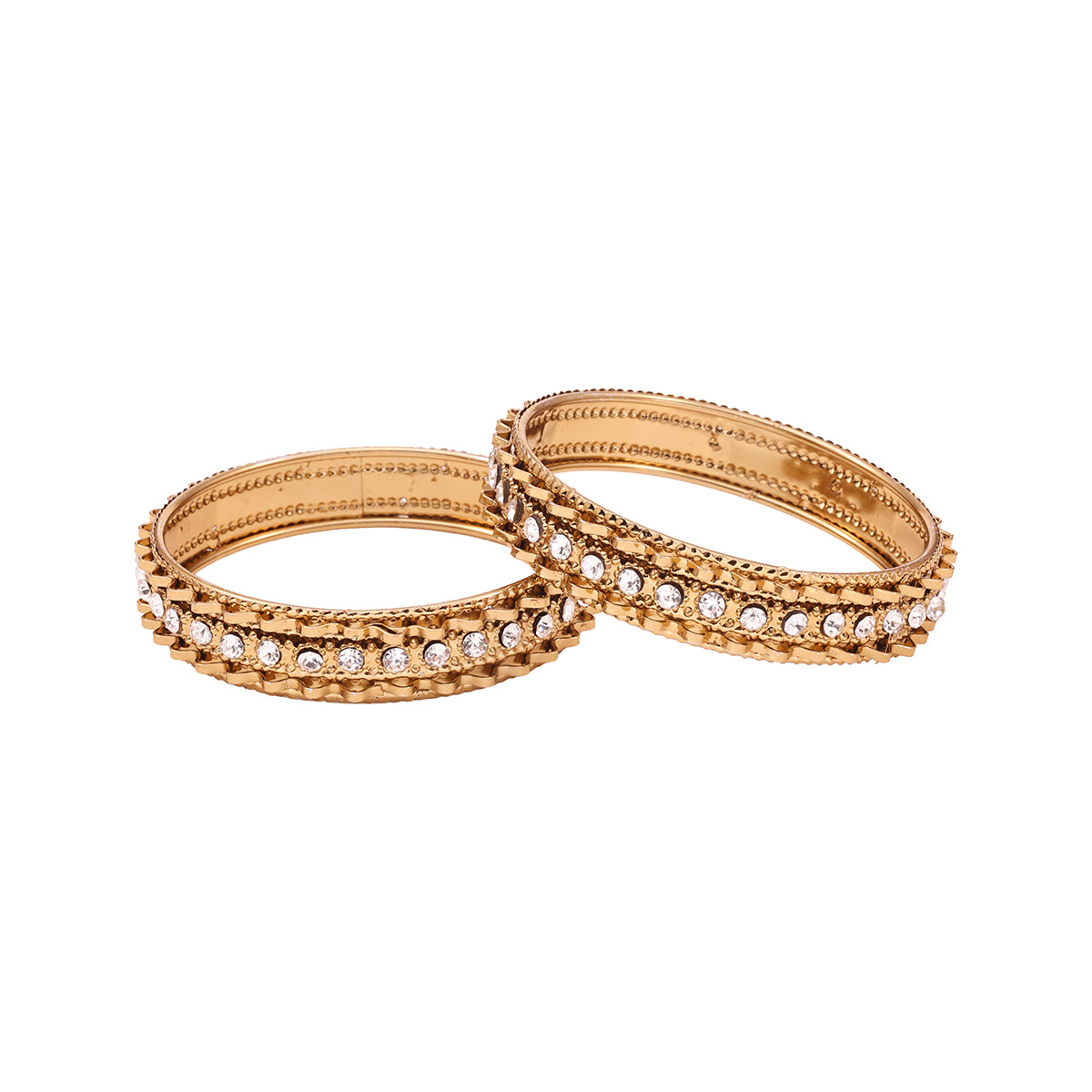 Set of 2 Traditional Golden Bangles with Artificial Stone (2.8)