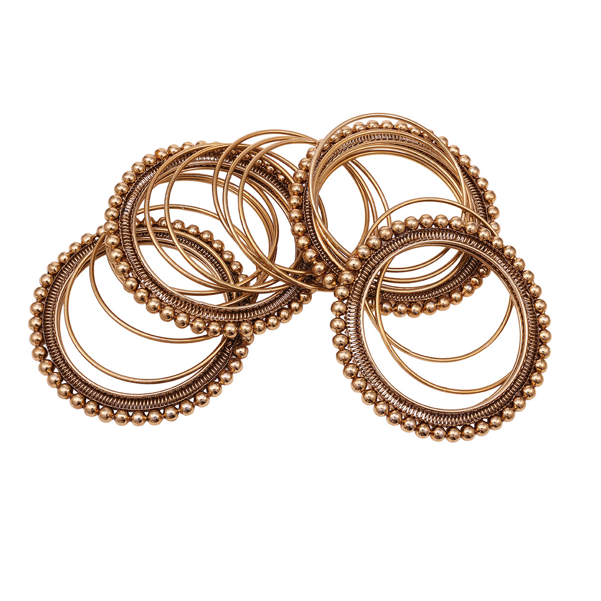 Set of 20 Traditional Golden Bangles with Beaded Accents (2.8)
