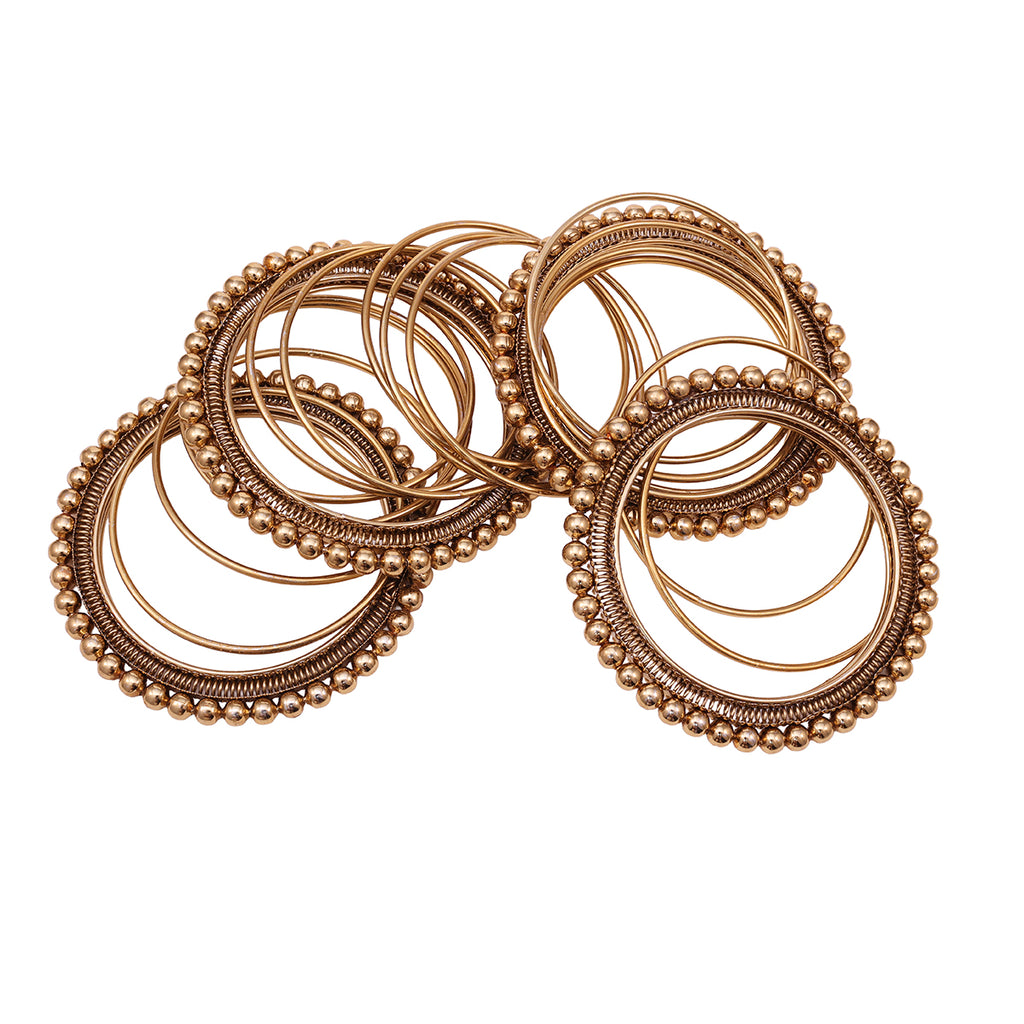 Set of 20 Traditional Golden Bangles with Beaded Accents (2.8)