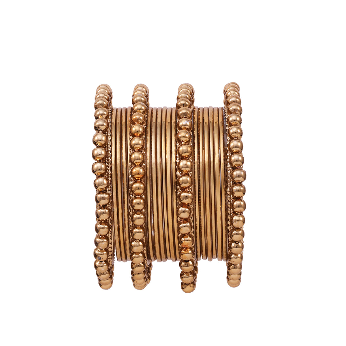 Set of 20 Traditional Golden Bangles with Beaded Accents (2.8)