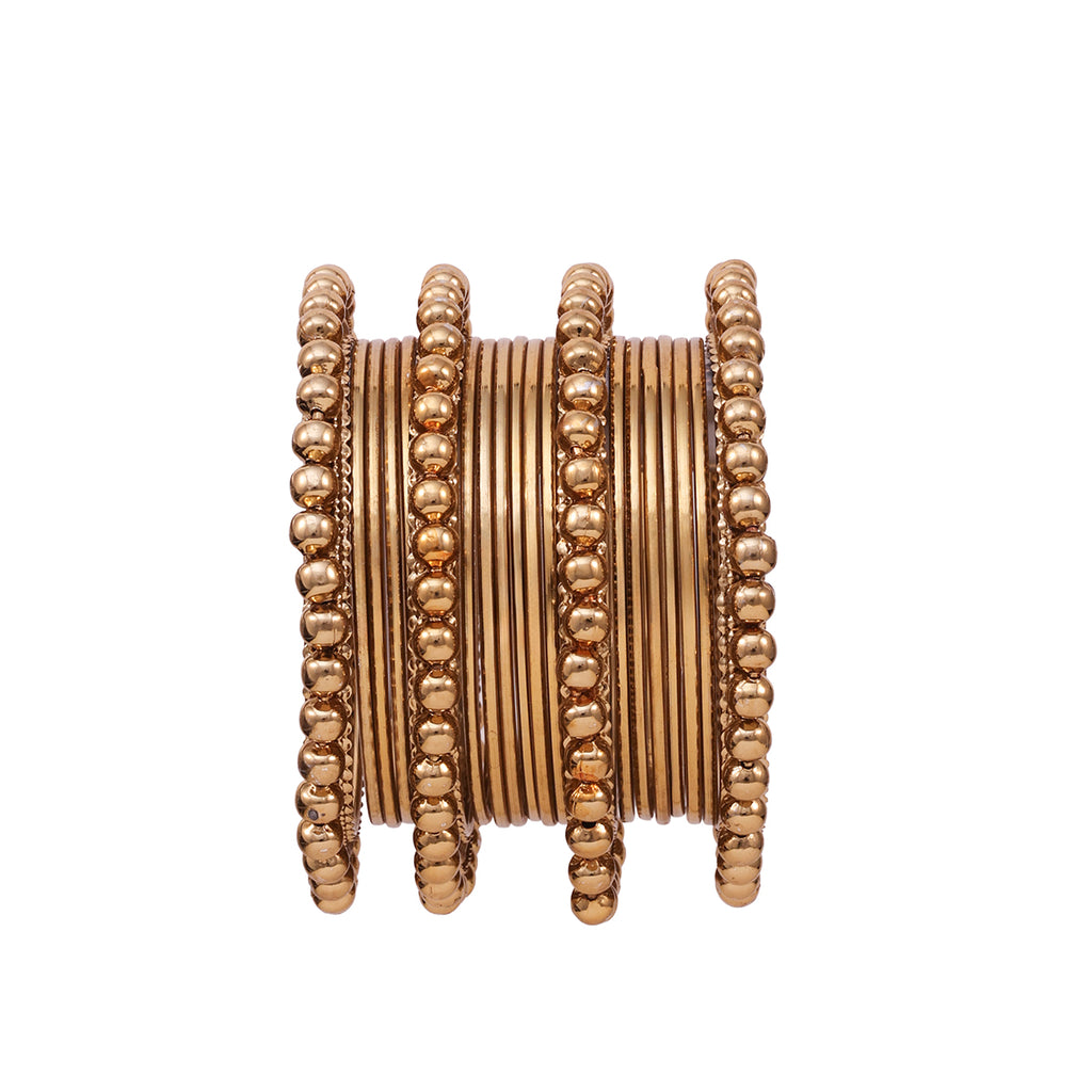Set of 20 Traditional Golden Bangles with Beaded Accents (2.8)