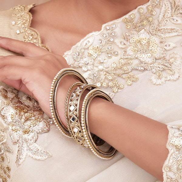 Rajwada Mira-Inlay Gold Pearl Bangle Set (Set of 5) (2.8)