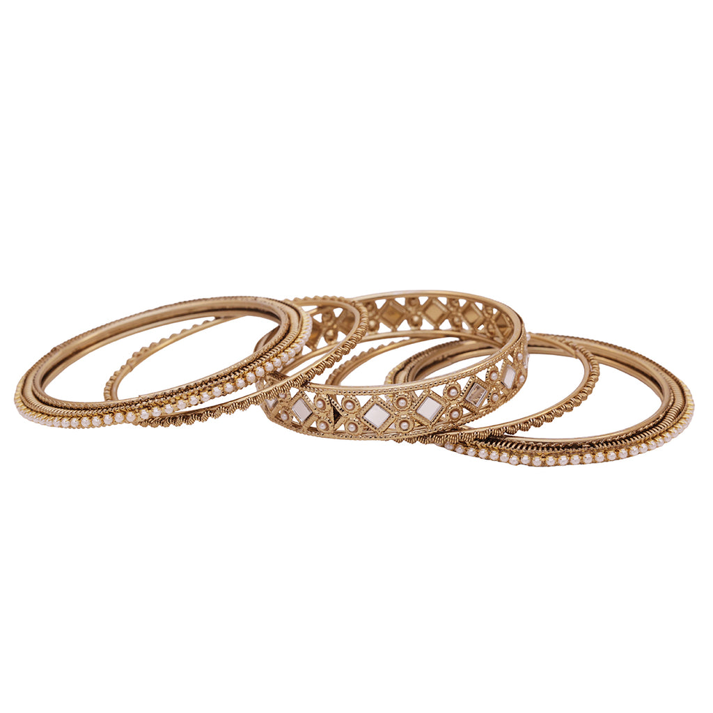 Rajwada Mira-Inlay Gold Pearl Bangle Set (Set of 5) (2.8)
