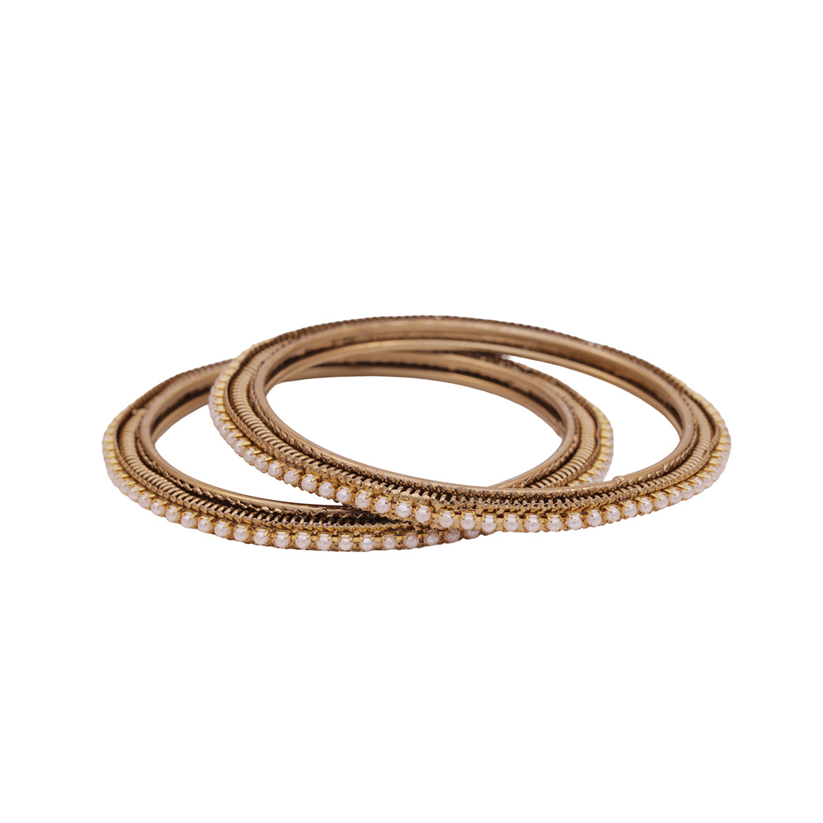Rajwada Mira-Inlay Gold Pearl Bangle Set (Set of 5) (2.8)
