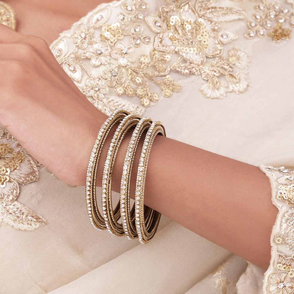 Rajwada Sunehri White-Stone Textured Bangle Set (Set of 4) (2.8)