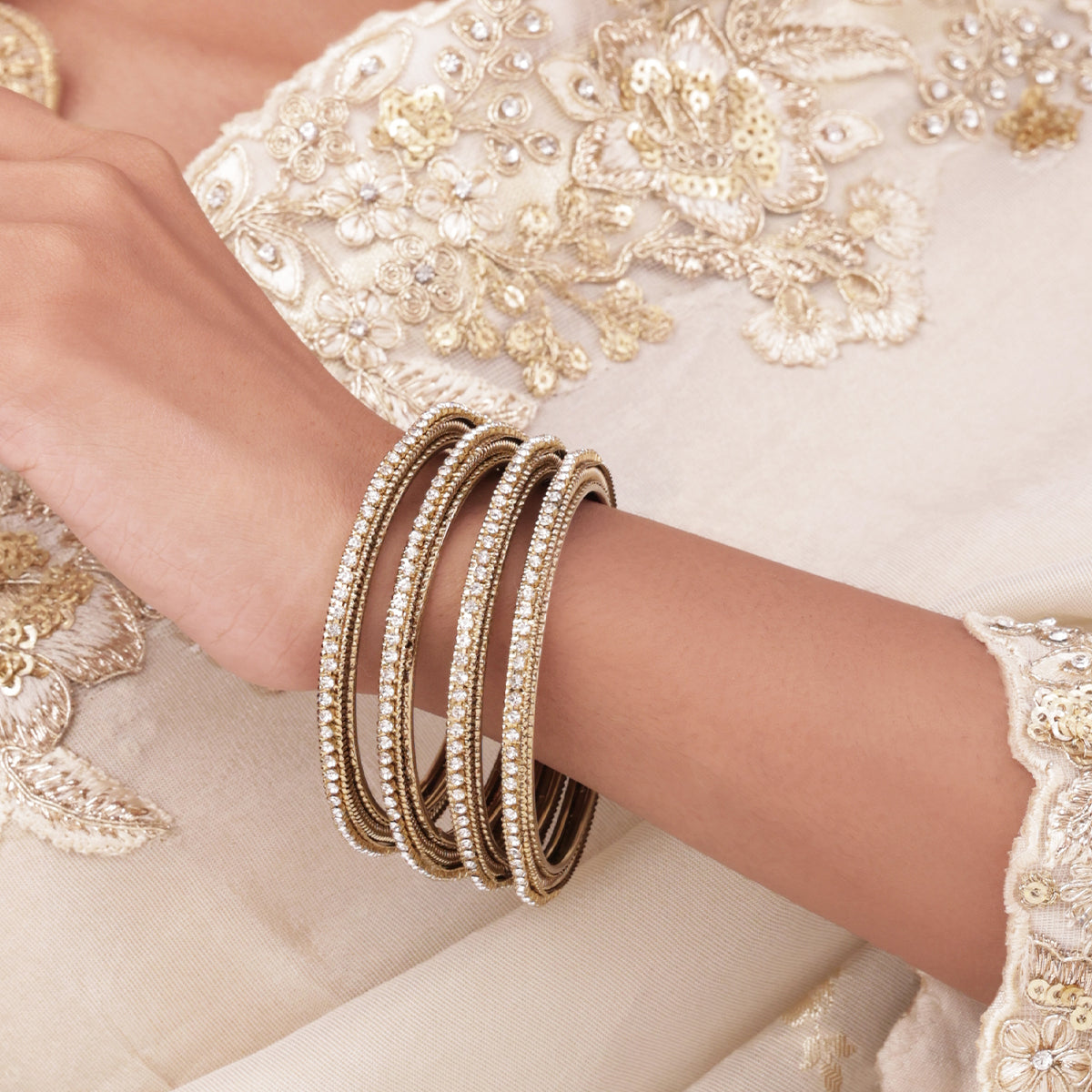 Rajwada Sunehri White-Stone Textured Bangle Set (Set of 4) (2.8)