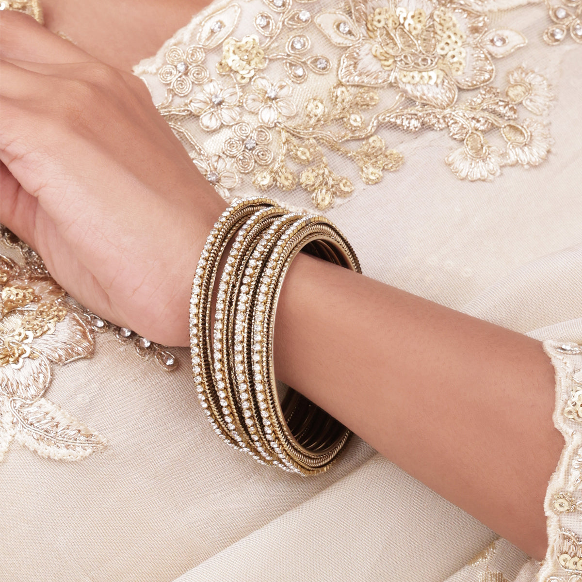 Rajwada Sunehri White-Stone Textured Bangle Set (Set of 4) (2.8)