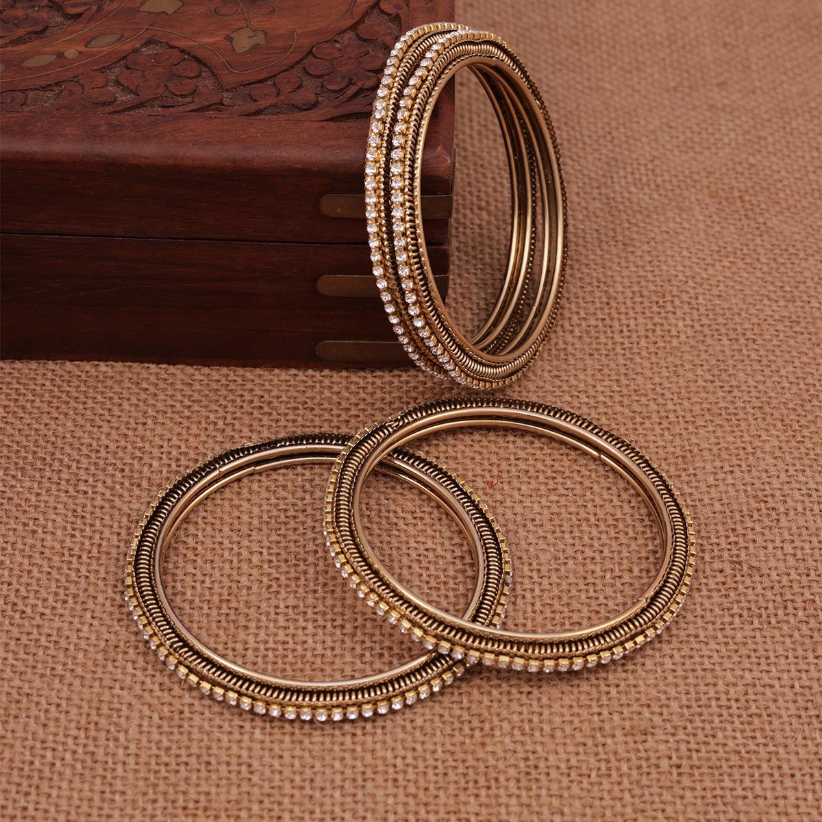Rajwada Sunehri White-Stone Textured Bangle Set (Set of 4) (2.8)