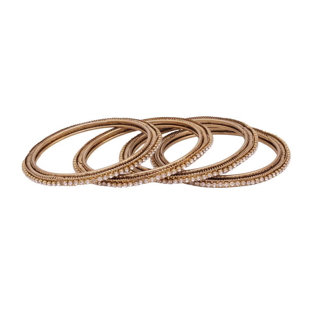 Rajwada Sunehri White-Stone Textured Bangle Set (Set of 4) (2.8)