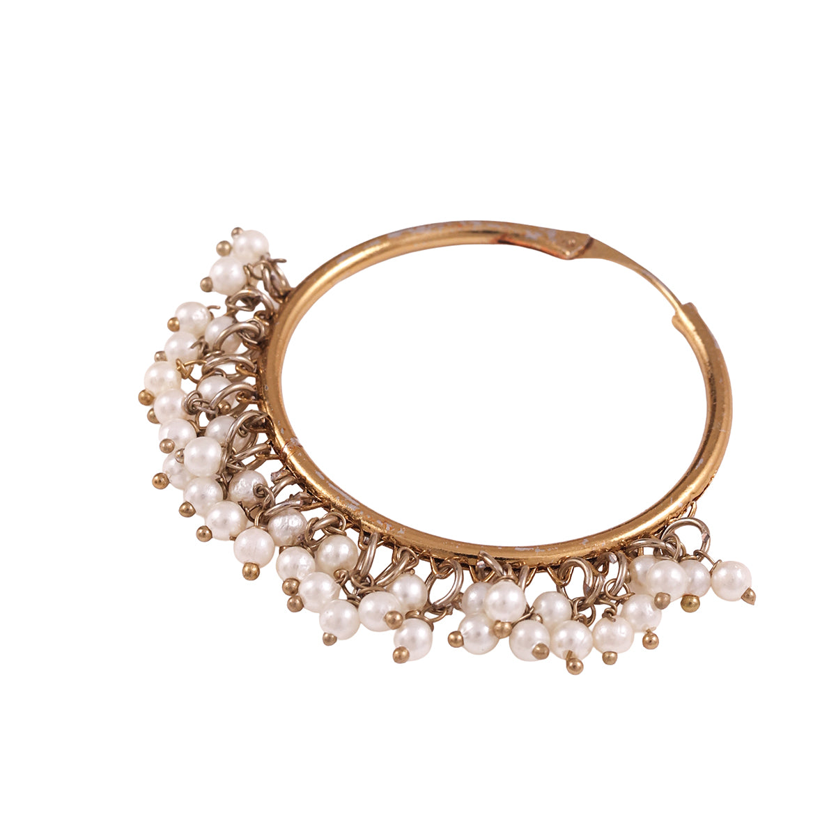 Golden & White Pearl Embellished Hoop Earrings
