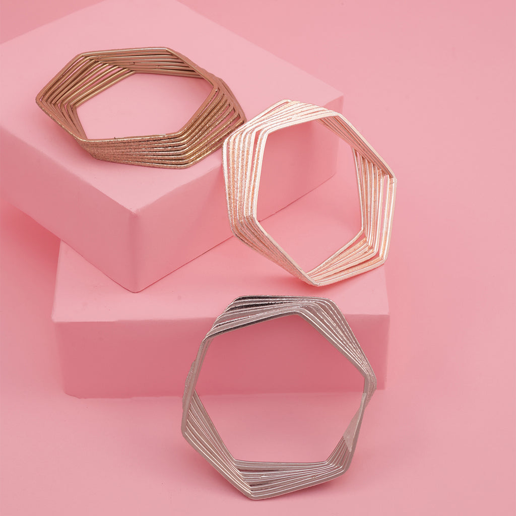 Sleek Textured Hexa Bangle Set – 24-Piece Stack (2.8)