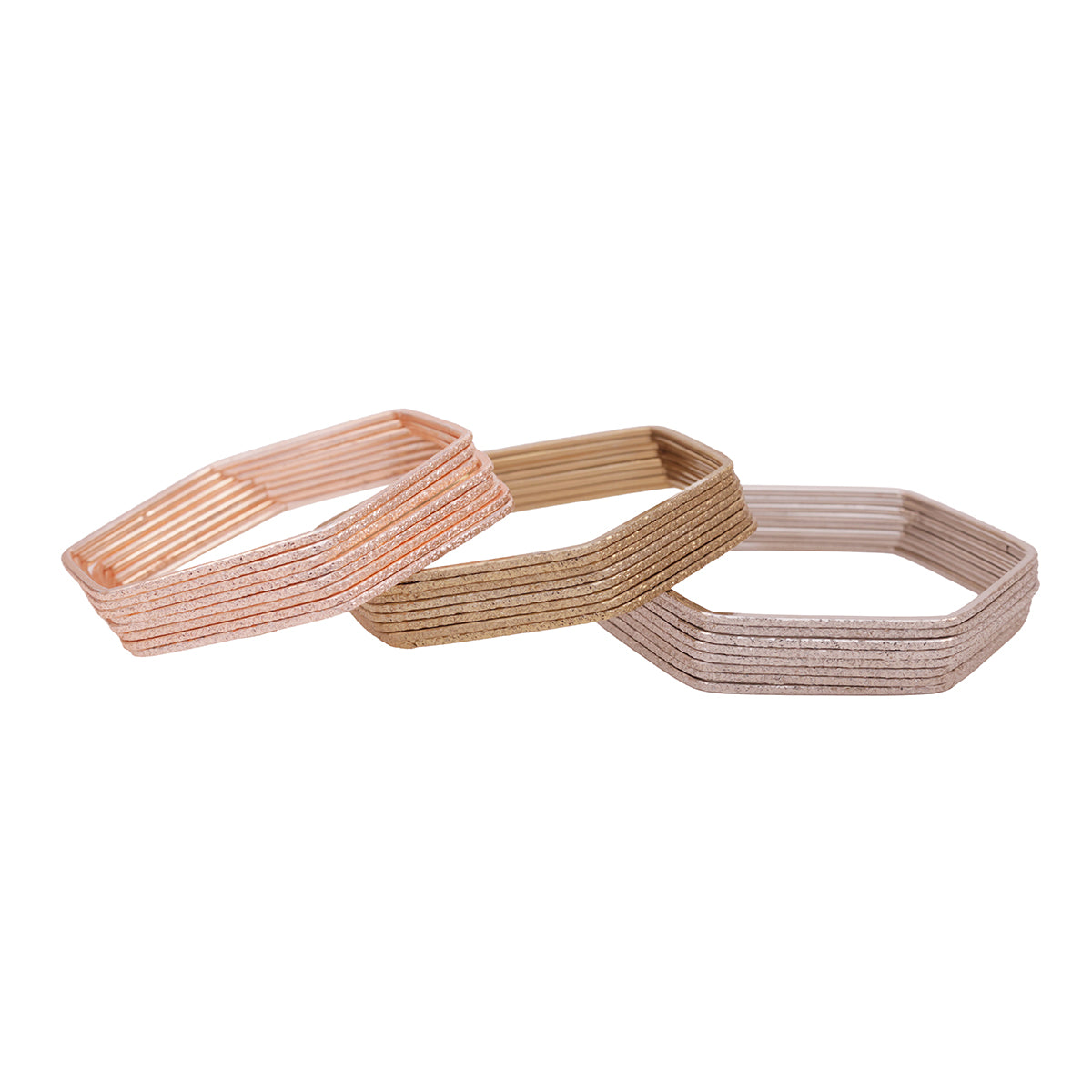 Sleek Textured Hexa Bangle Set – 24-Piece Stack (2.8)