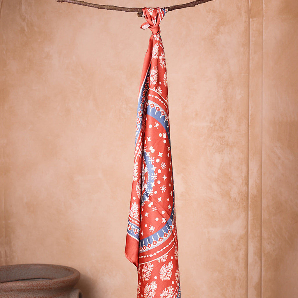 Vibrant Tangerine & Blue Geometric Print Bandana