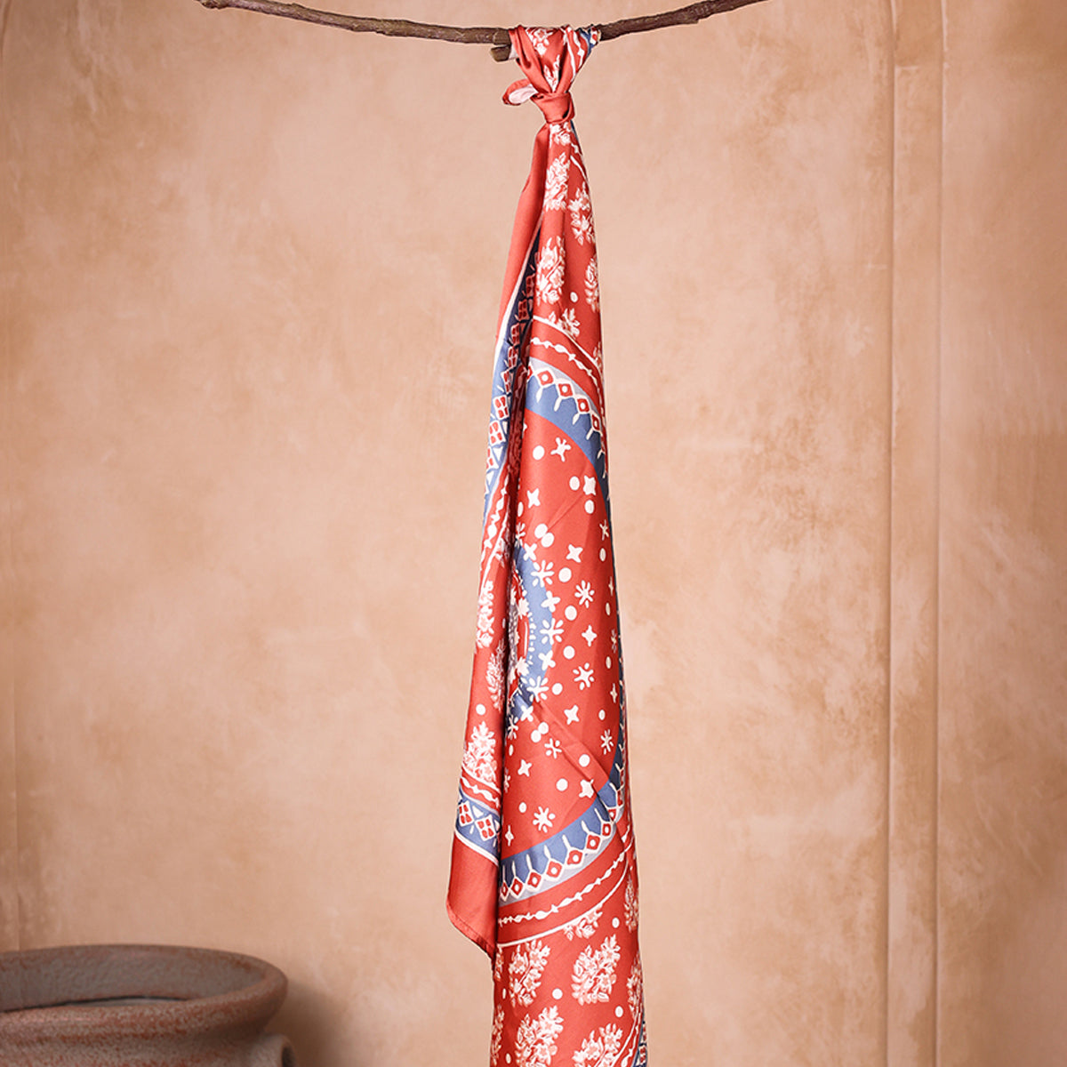 Vibrant Tangerine & Blue Geometric Print Bandana