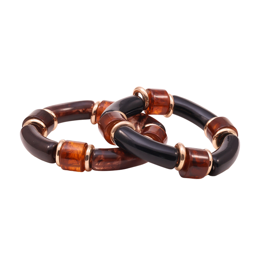 Set of 2 Chic Bracelets in Tortoiseshell & Gold Accents