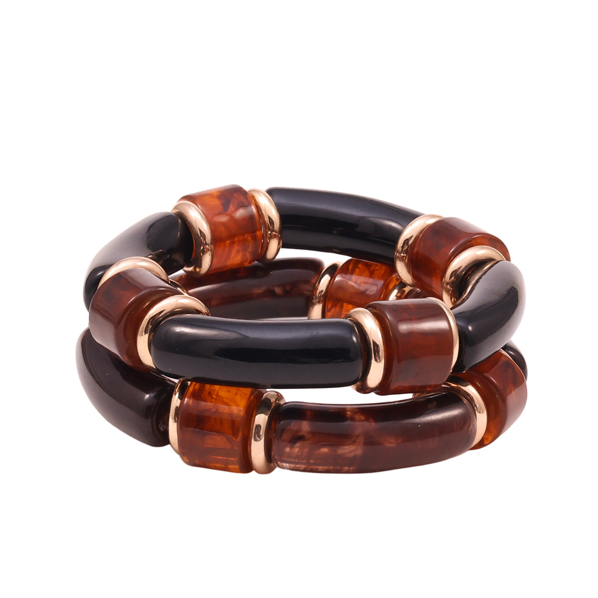 Set of 2 Chic Bracelets in Tortoiseshell & Gold Accents