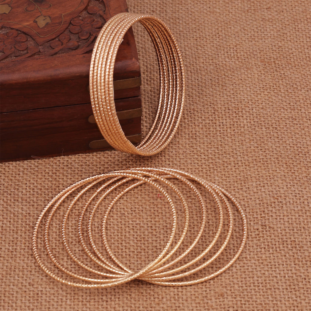 High-Shine Golden Textured Set of 12 Slip-On Bangles (2.8)