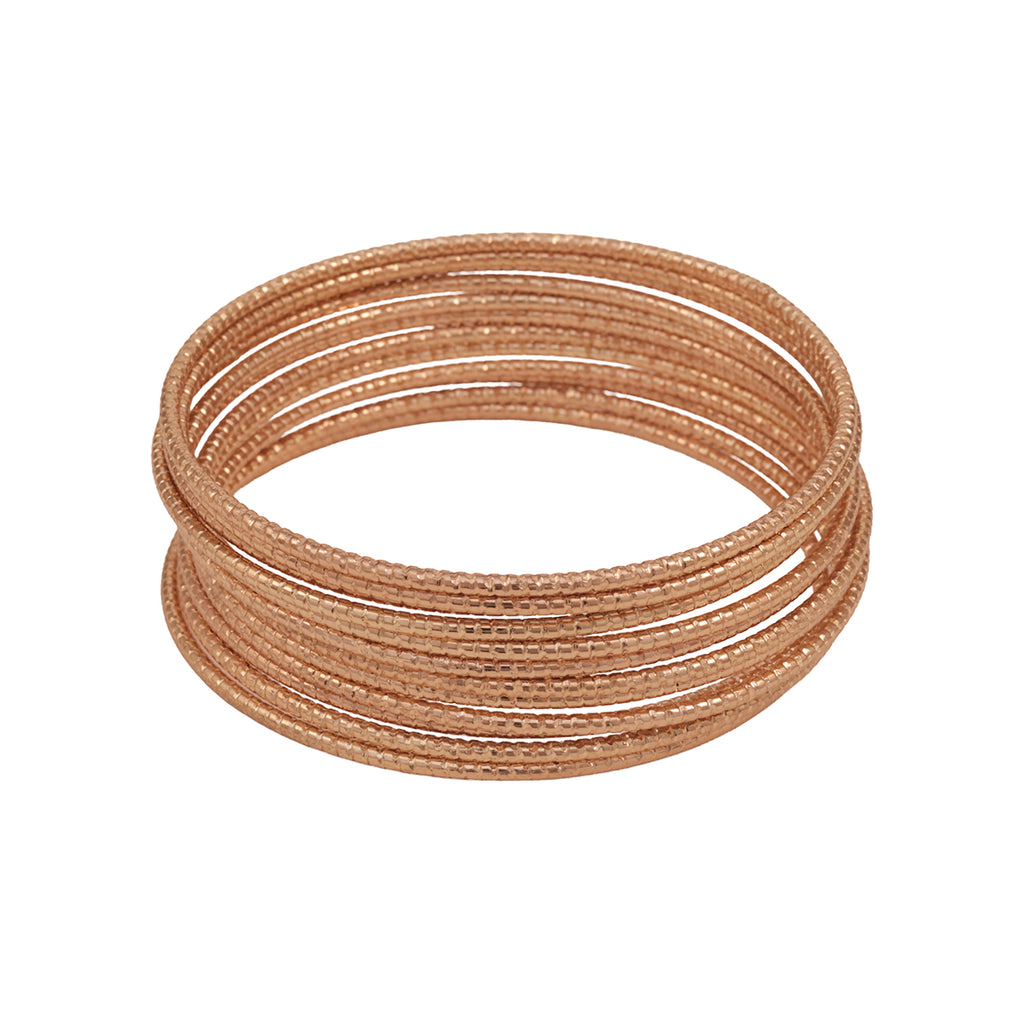 High-Shine Golden Textured Set of 12 Slip-On Bangles (2.8)