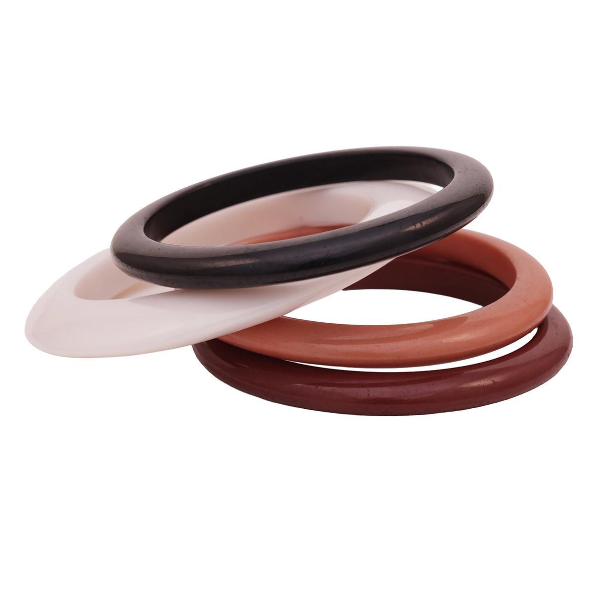 Contemporary Black, White & Nude Tones Resin Bangle Set (2.8)