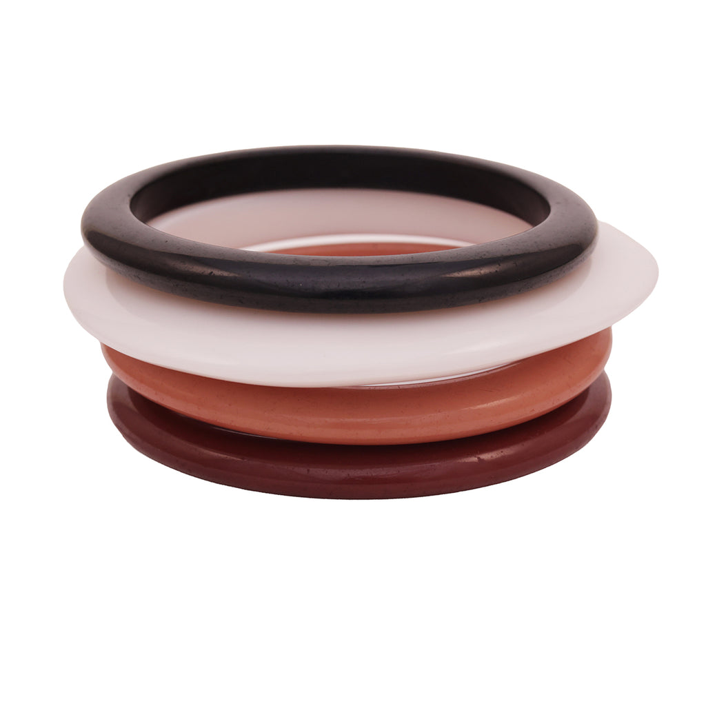 Contemporary Black, White & Nude Tones Resin Bangle Set (2.8)