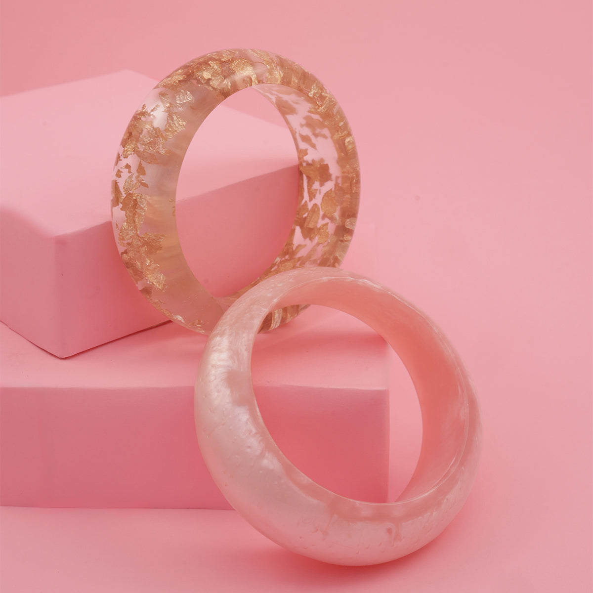 Rose Glow Resin Foil Bangle Set of 2 (2.8)
