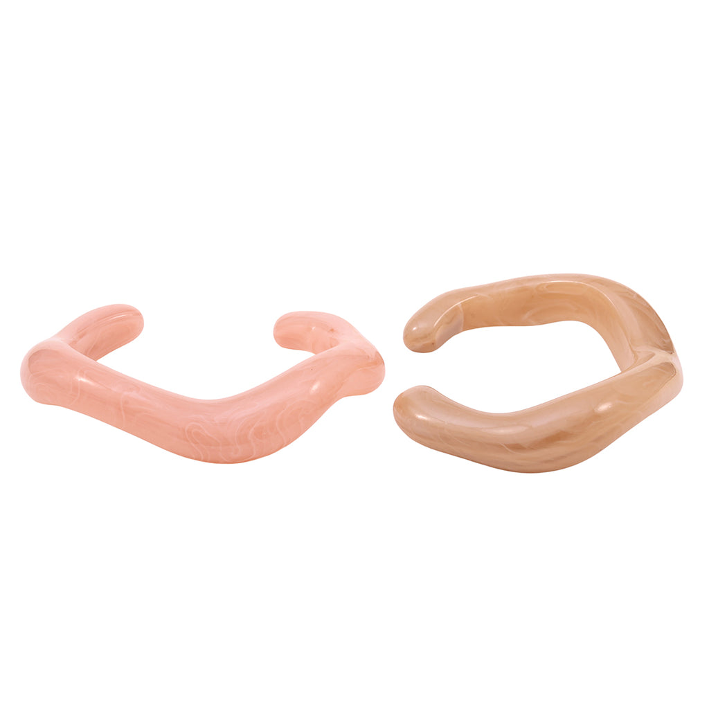 Set of 2 Resin Cuff Bracelets in Nude & Pink Marbled Tones
