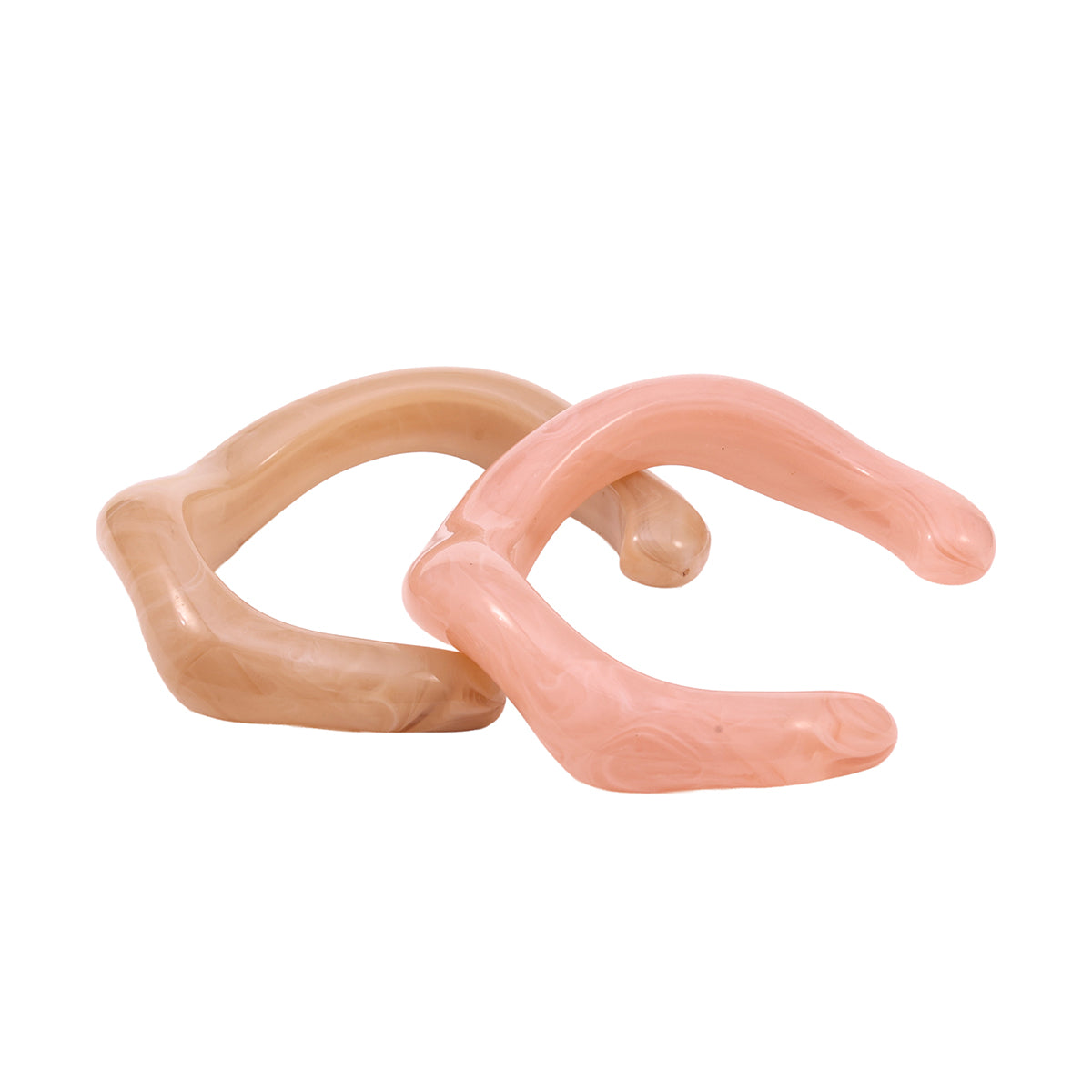 Set of 2 Resin Cuff Bracelets in Nude & Pink Marbled Tones