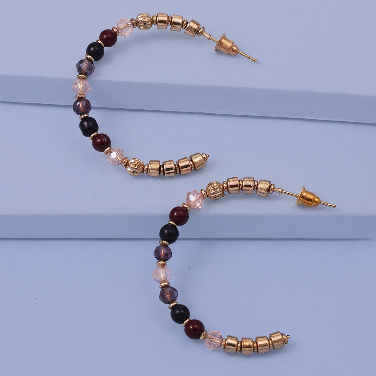 Beaded Hoop Earrings with Maroon & Gold Accents