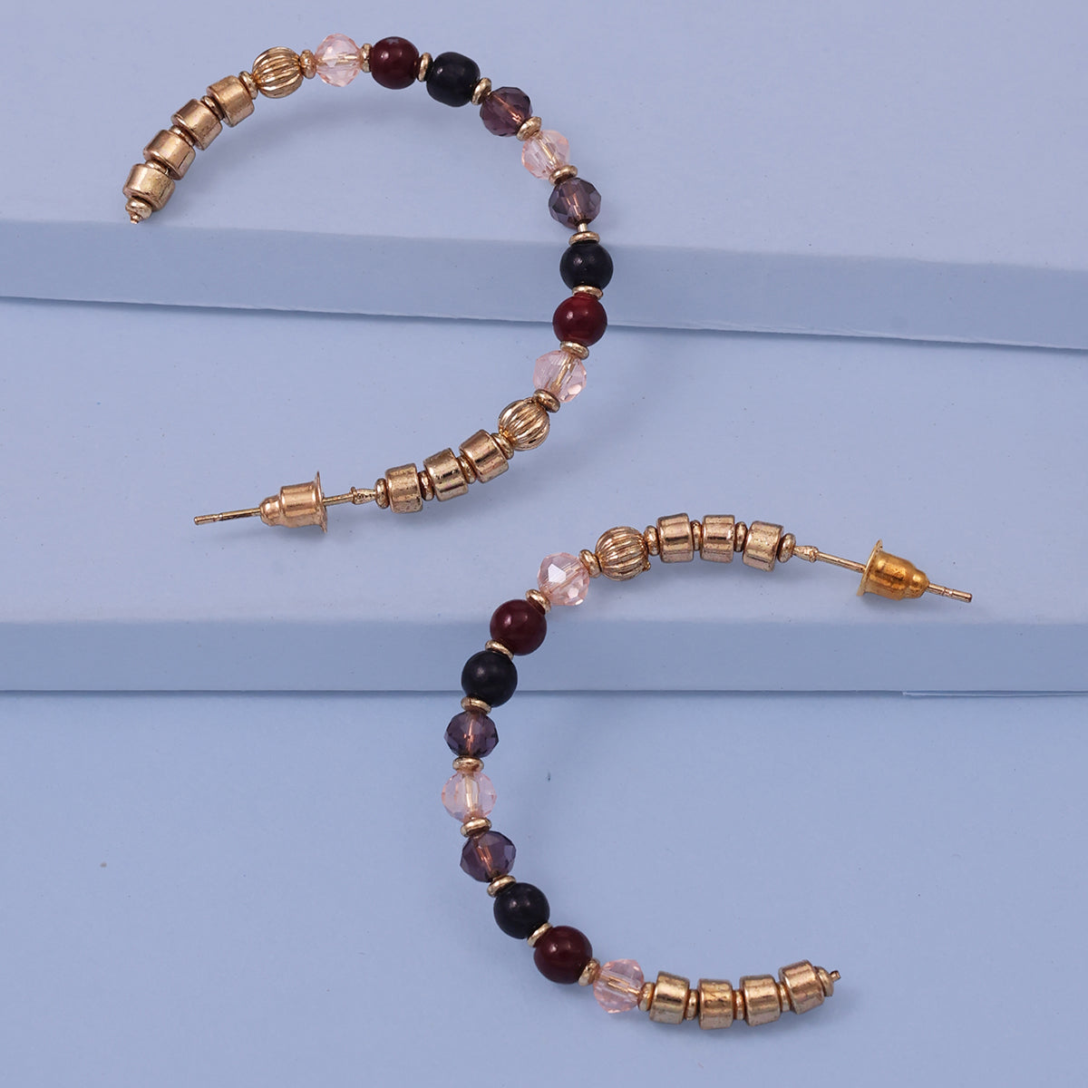 Beaded Hoop Earrings with Maroon & Gold Accents