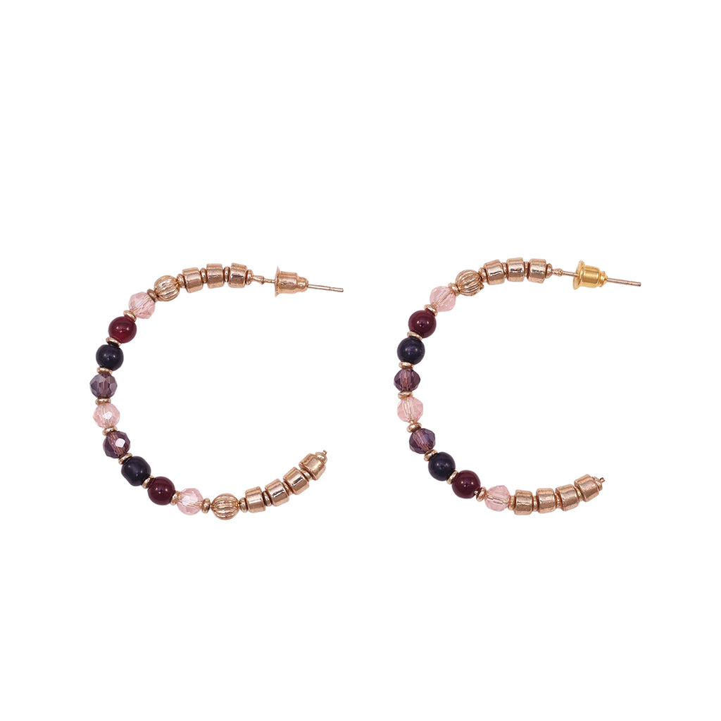 Beaded Hoop Earrings with Maroon & Gold Accents
