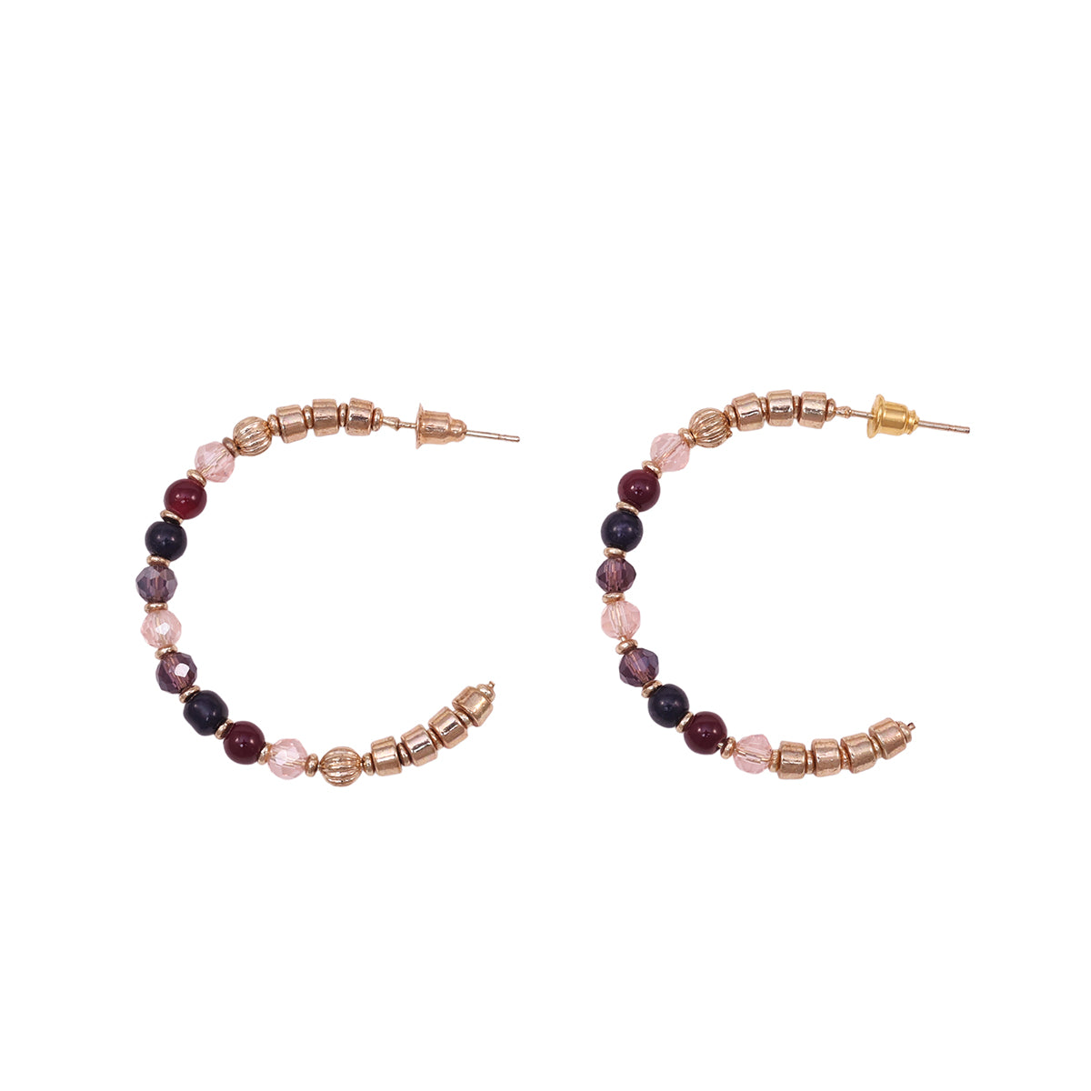 Beaded Hoop Earrings with Maroon & Gold Accents