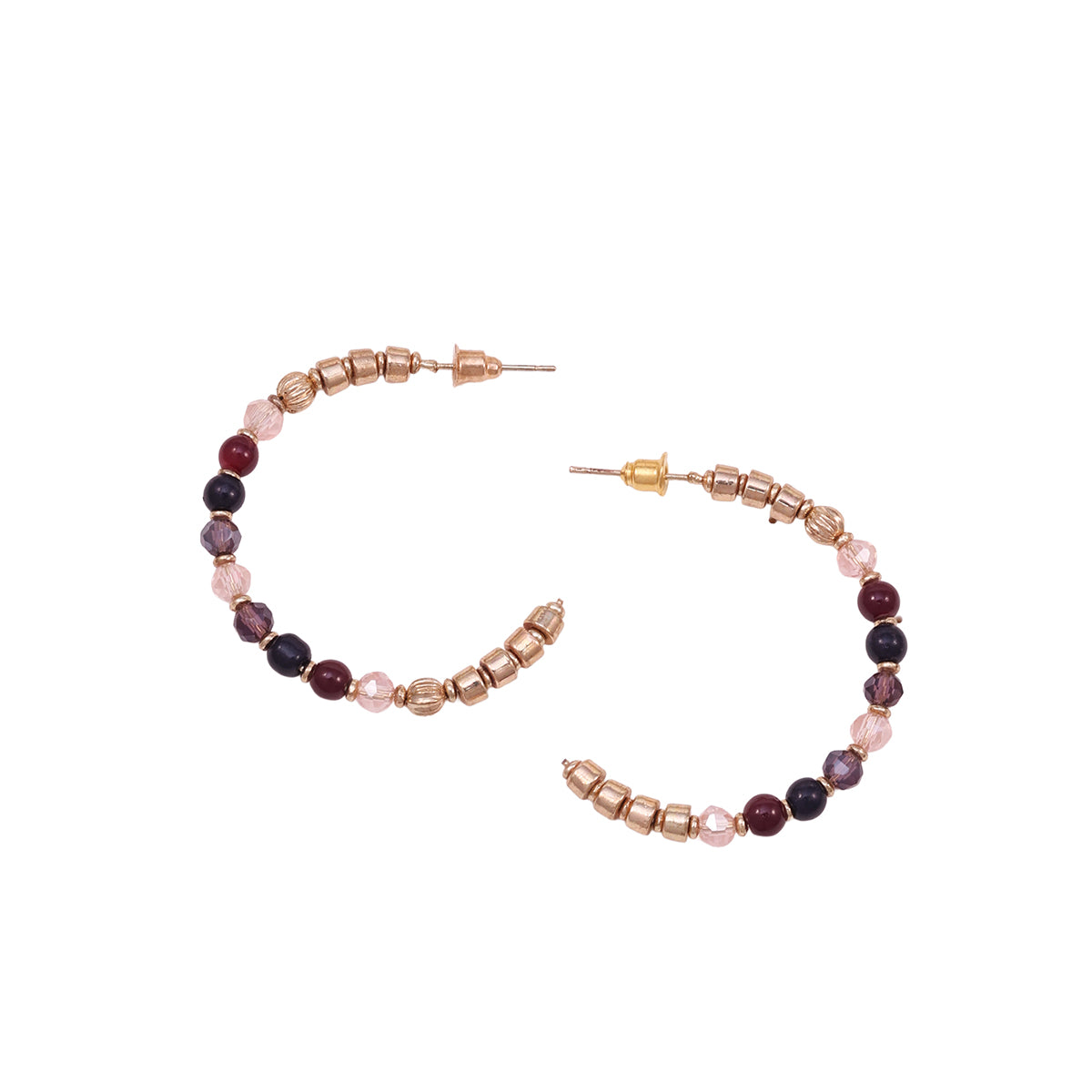 Beaded Hoop Earrings with Maroon & Gold Accents