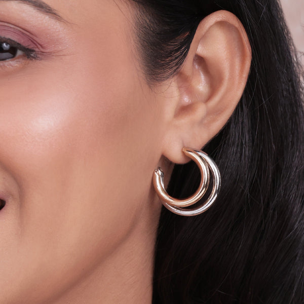 Dual-Tone Heritage Crescent Hoop Earrings