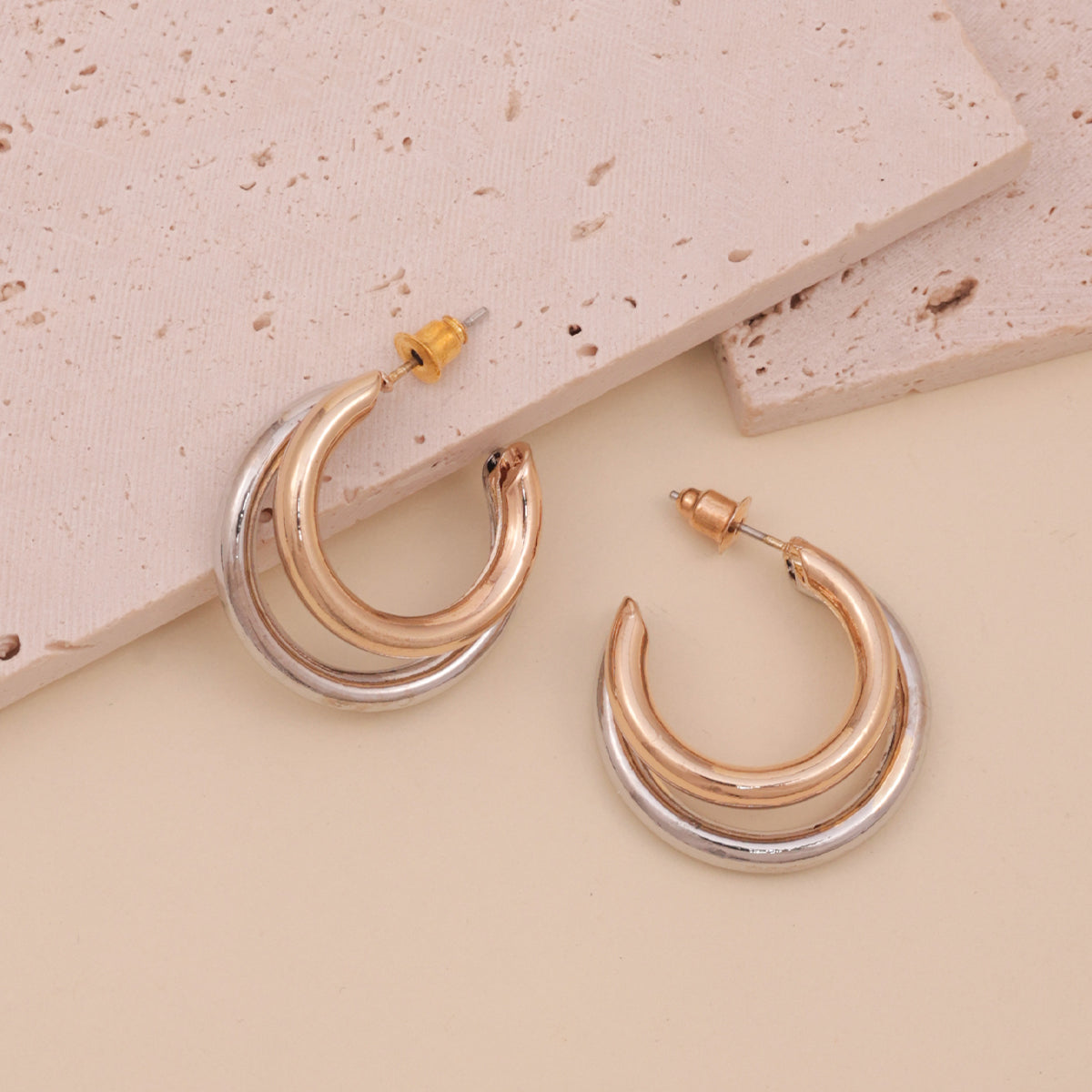 Dual-Tone Heritage Crescent Hoop Earrings