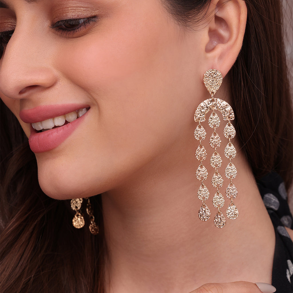 Aurora Gleam Textured Gold Cascade Danglers