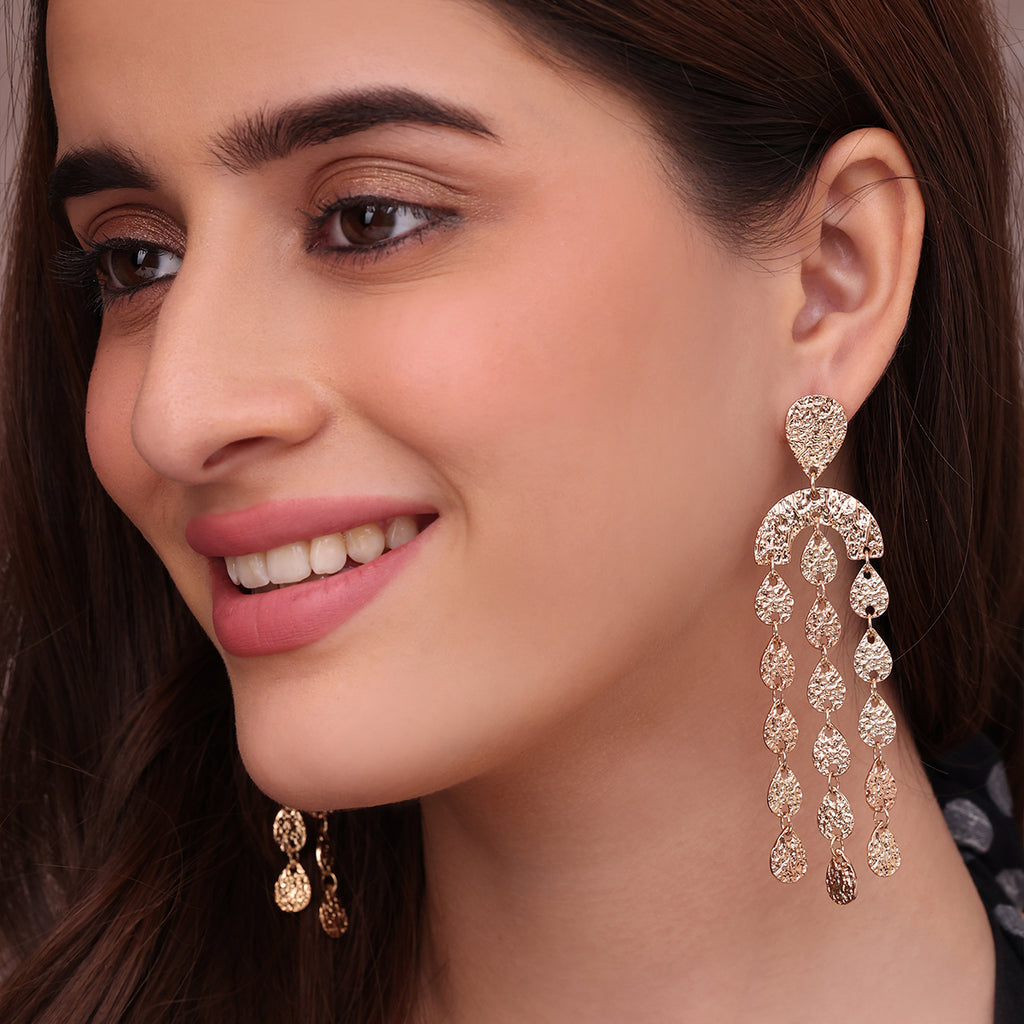 Aurora Gleam Textured Gold Cascade Danglers