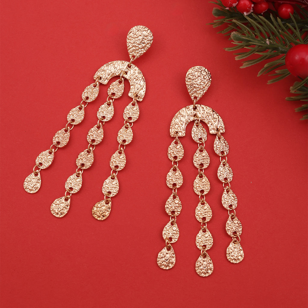 Aurora Gleam Textured Gold Cascade Danglers
