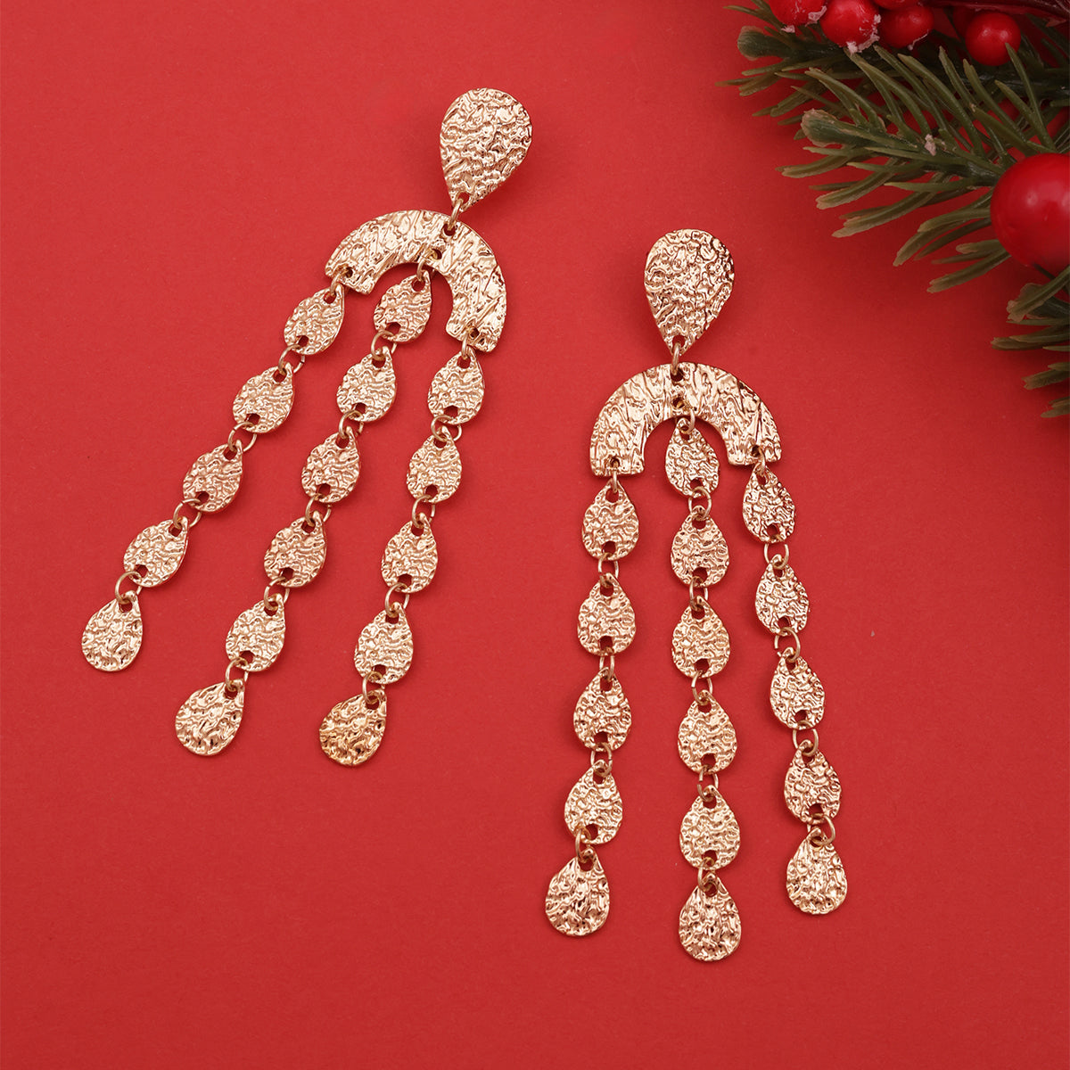 Aurora Gleam Textured Gold Cascade Danglers