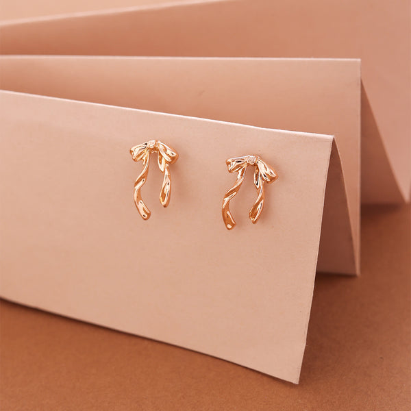 Polished Gold-Tone Fluid Ribbon Bow Drop Earrings
