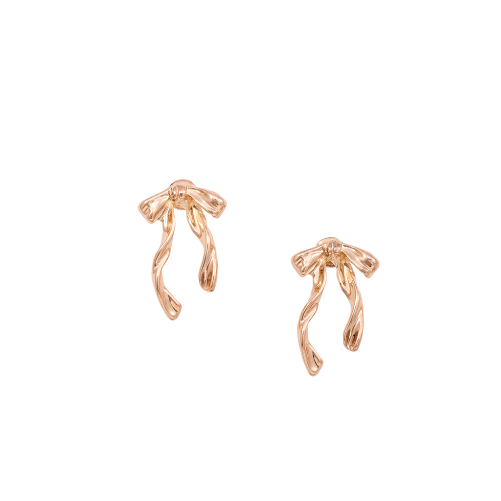Polished Gold-Tone Fluid Ribbon Bow Drop Earrings