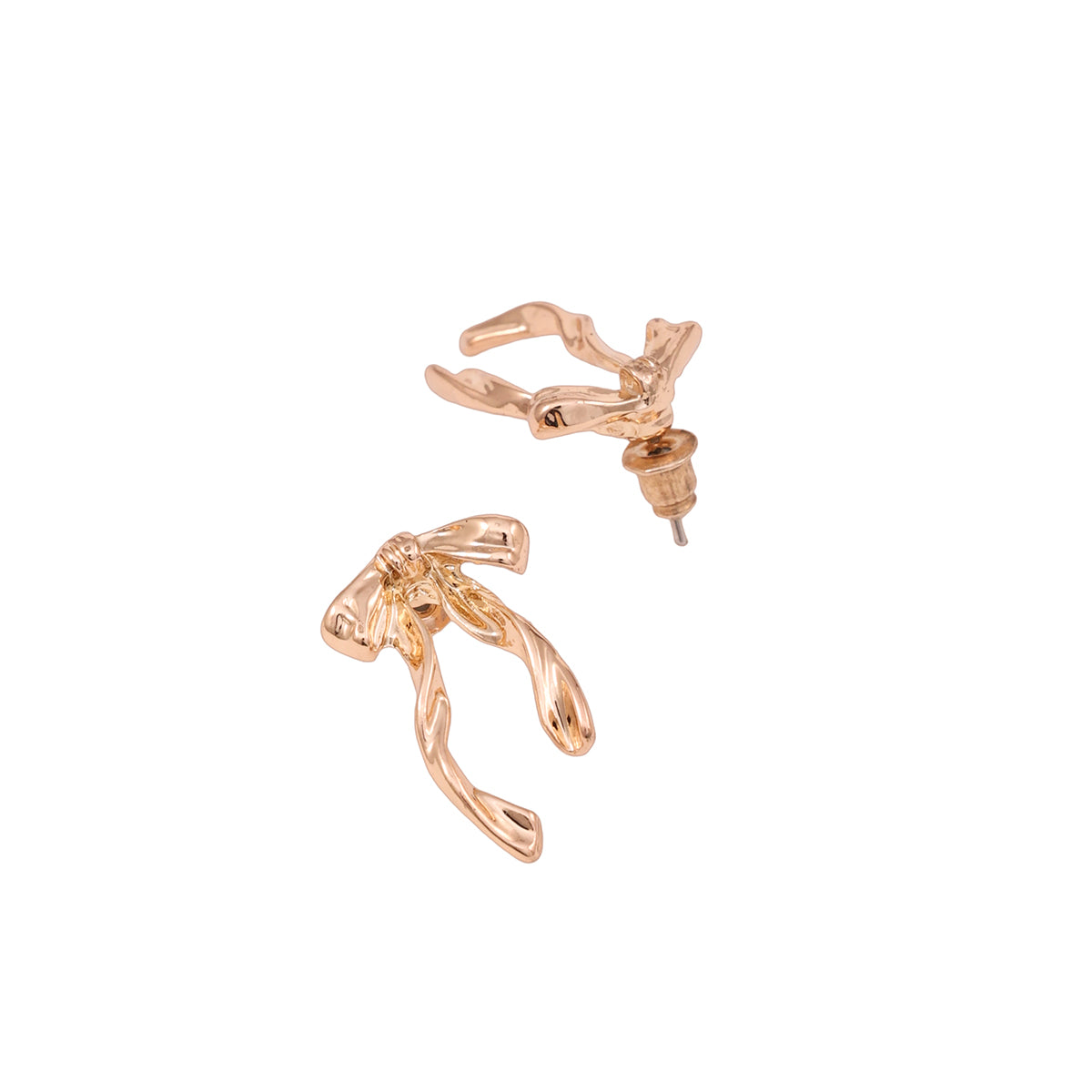 Polished Gold-Tone Fluid Ribbon Bow Drop Earrings