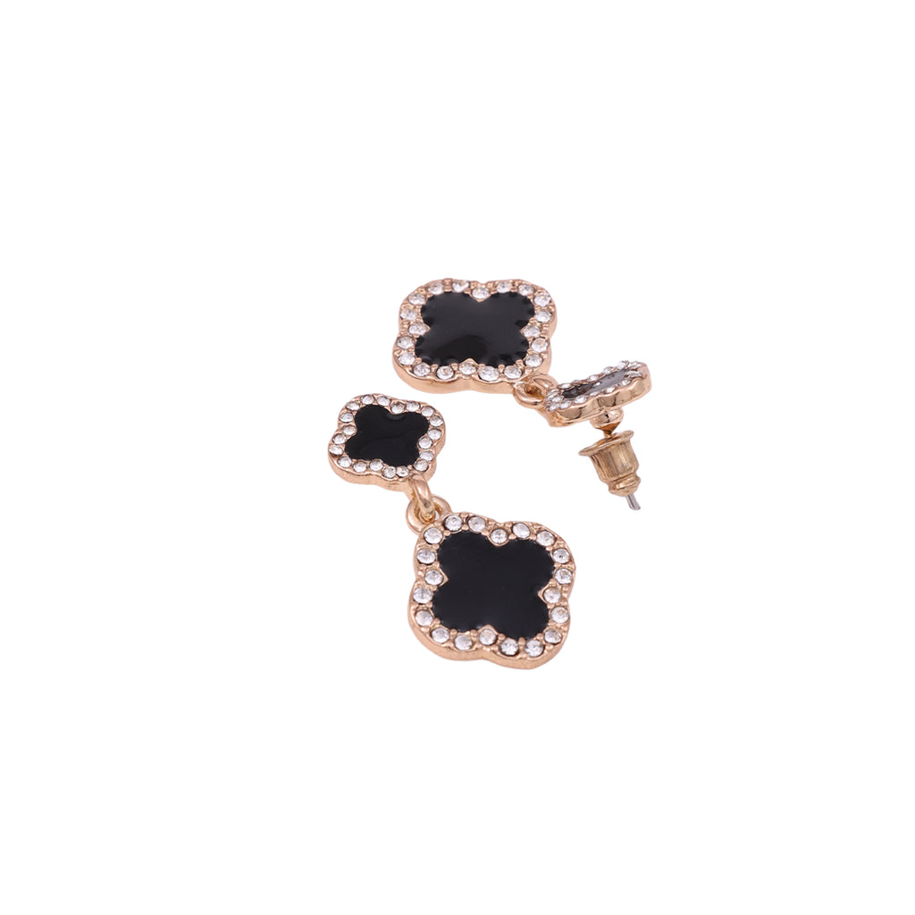 Chic Golden Black and White Clover Drop Earrings