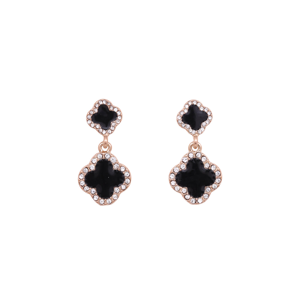 Chic Golden Black and White Clover Drop Earrings