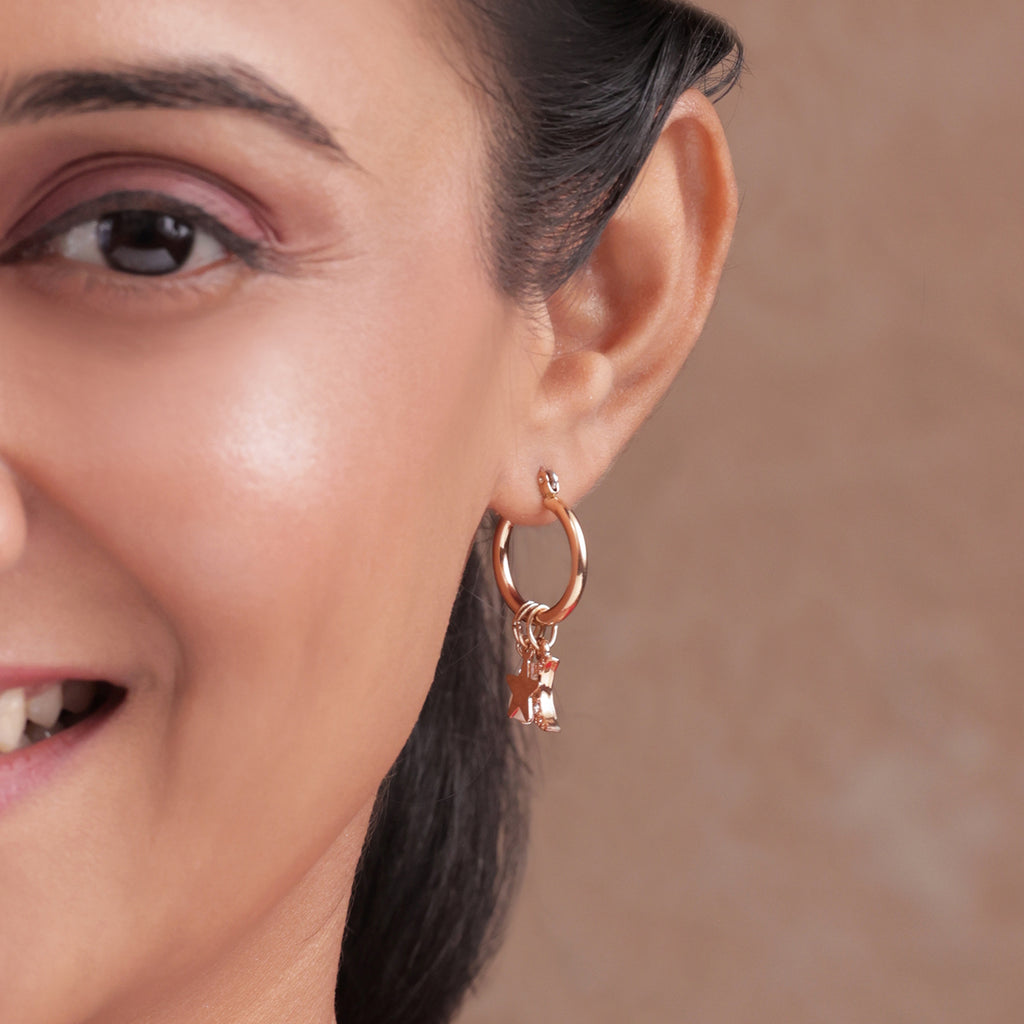 Holiday Celestial Charms: Golden Star & Moon Drop Earrings