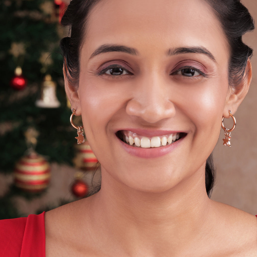 Holiday Celestial Charms: Golden Star & Moon Drop Earrings