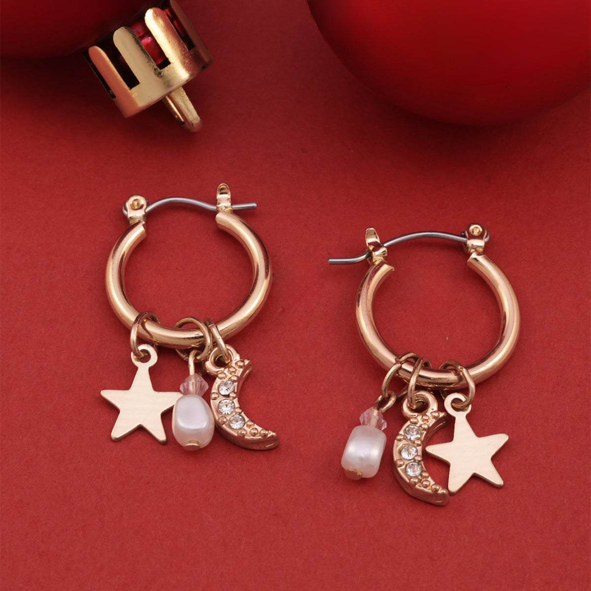 Holiday Celestial Charms: Golden Star & Moon Drop Earrings