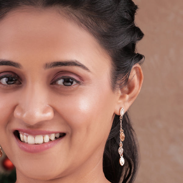 Gala Ready: Golden Crystal Leaf Drop Earrings