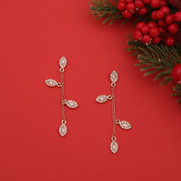 Gala Ready: Golden Crystal Leaf Drop Earrings