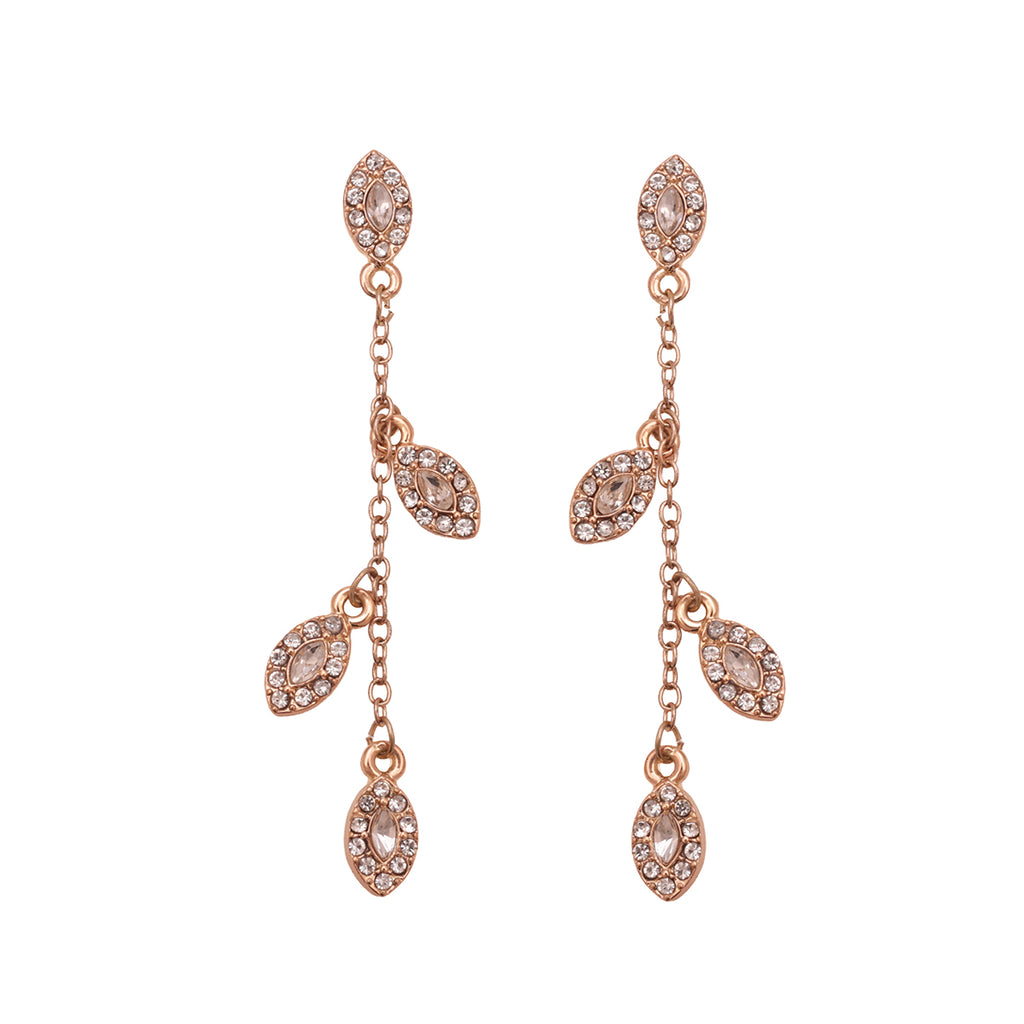 Gala Ready: Golden Crystal Leaf Drop Earrings