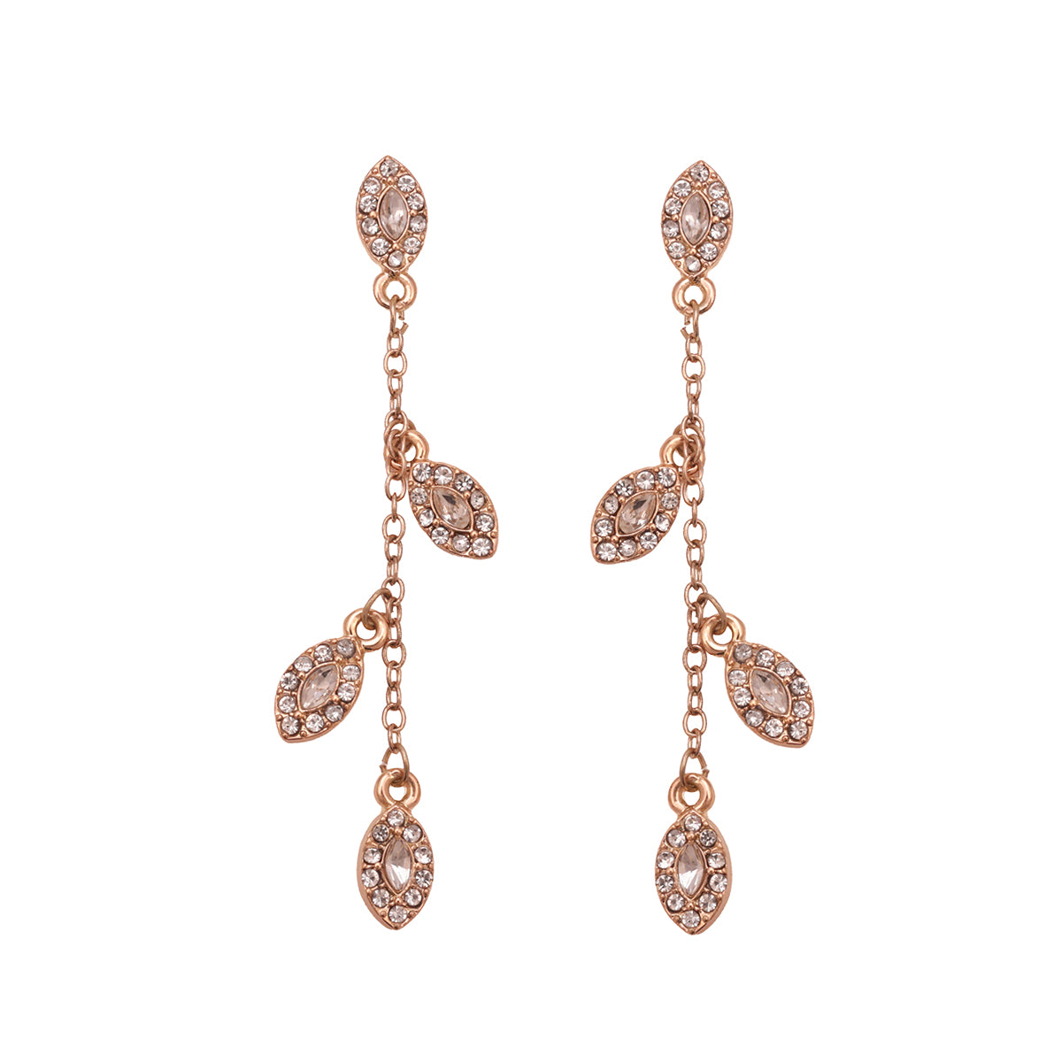 Gala Ready: Golden Crystal Leaf Drop Earrings